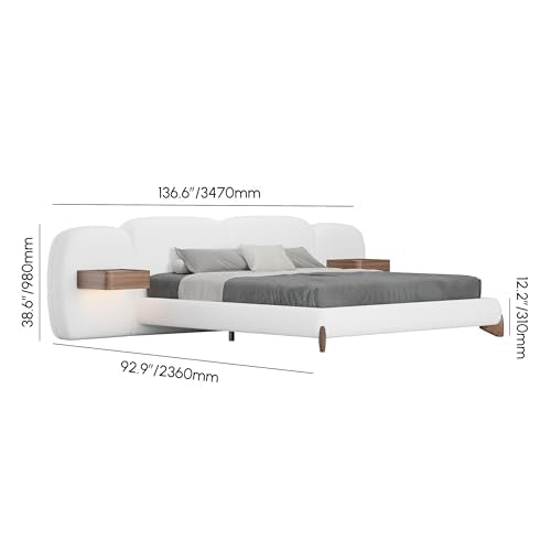 Bouclé Platform Bed Set with Smart Nightstands
