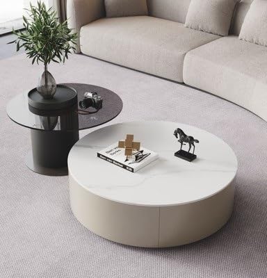 Solid Wood Coffee Table Set with Tempered Glass Top & Side Table
