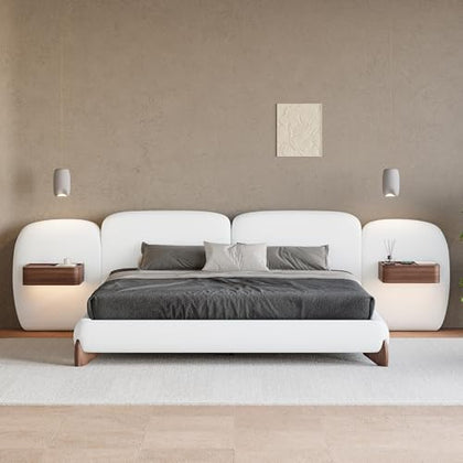 Bouclé Platform Bed Set with Smart Nightstands