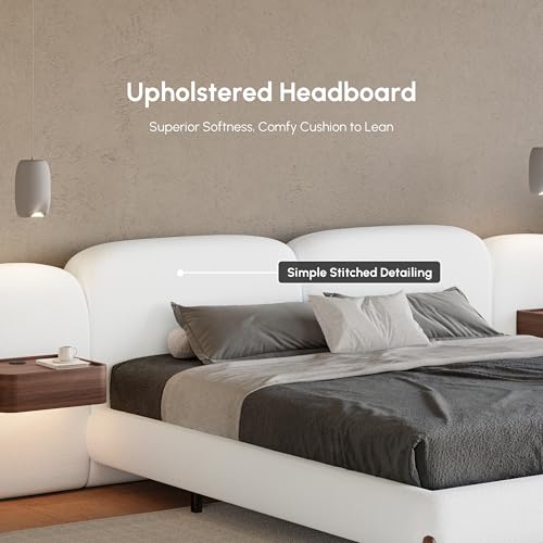 Bouclé Platform Bed Set with Smart Nightstands