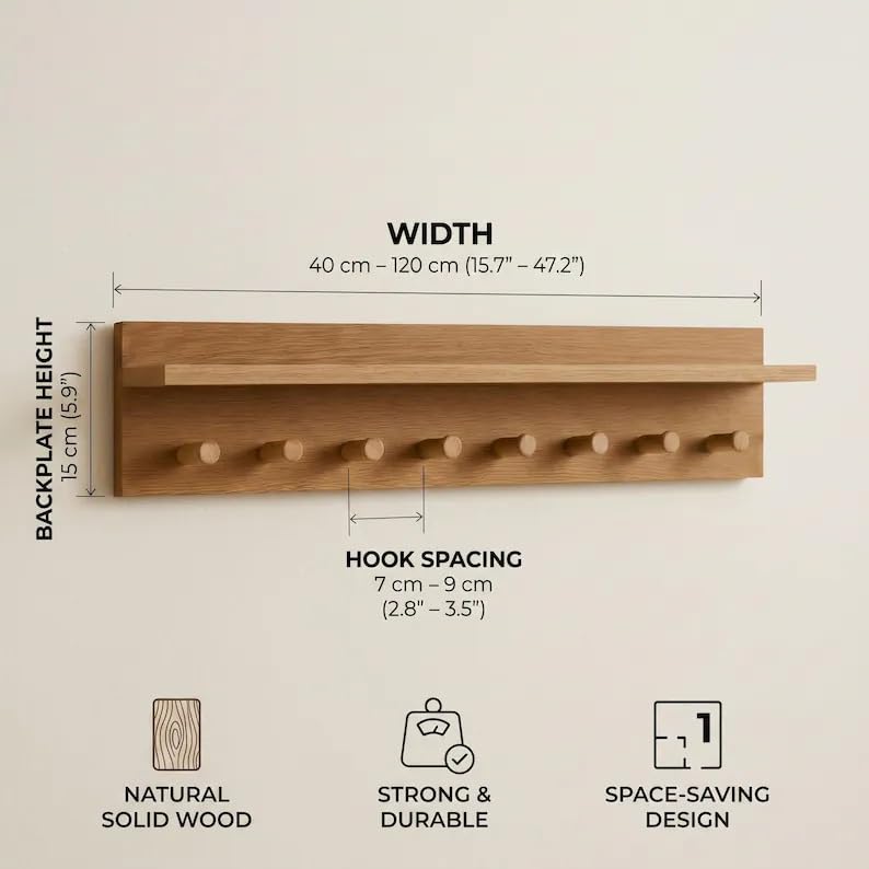 Rustic Wall-Mounted Coat Rack with Shelf & Hooks