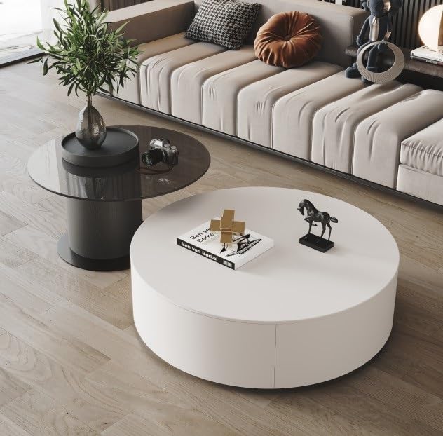 Solid Wood Coffee Table Set with Tempered Glass Top & Side Table