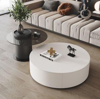Solid Wood Coffee Table Set with Tempered Glass Top & Side Table