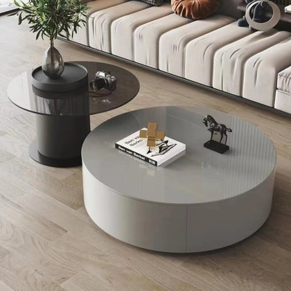 Solid Wood Coffee Table Set with Tempered Glass Top & Side Table