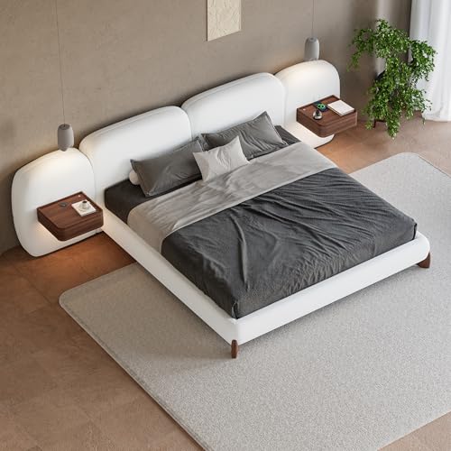 Bouclé Platform Bed Set with Smart Nightstands