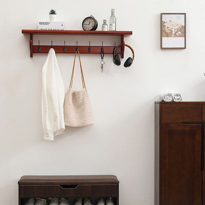 Rustic Wall Shelf with Hooks
