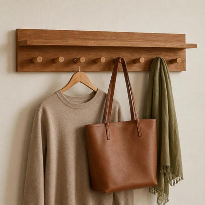 Rustic Wall-Mounted Coat Rack with Shelf & Hooks