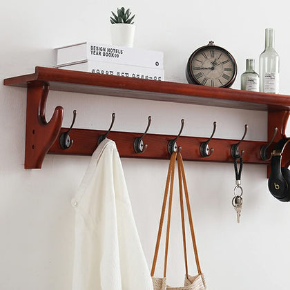 Rustic Wall Shelf with Hooks