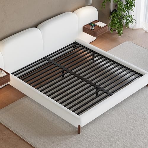 Bouclé Platform Bed Set with Smart Nightstands