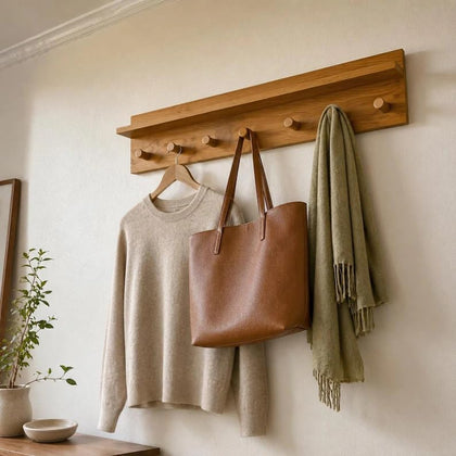 Rustic Wall-Mounted Coat Rack with Shelf & Hooks