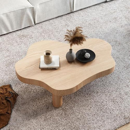 Irregular Solid Wood Coffee Table with 3 Legs