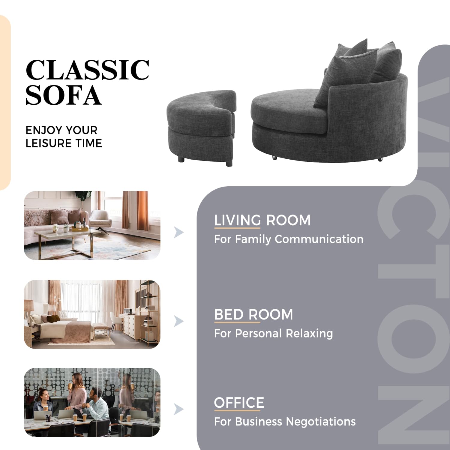 360° Accent Barrel Chair with Storage Ottoman & 4 Pillows, Gray