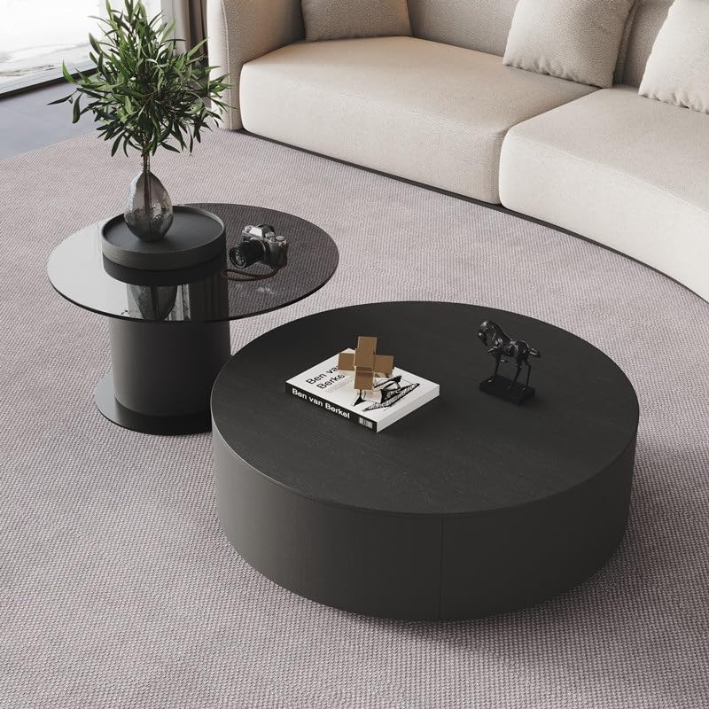 Solid Wood Coffee Table Set with Tempered Glass Top & Side Table