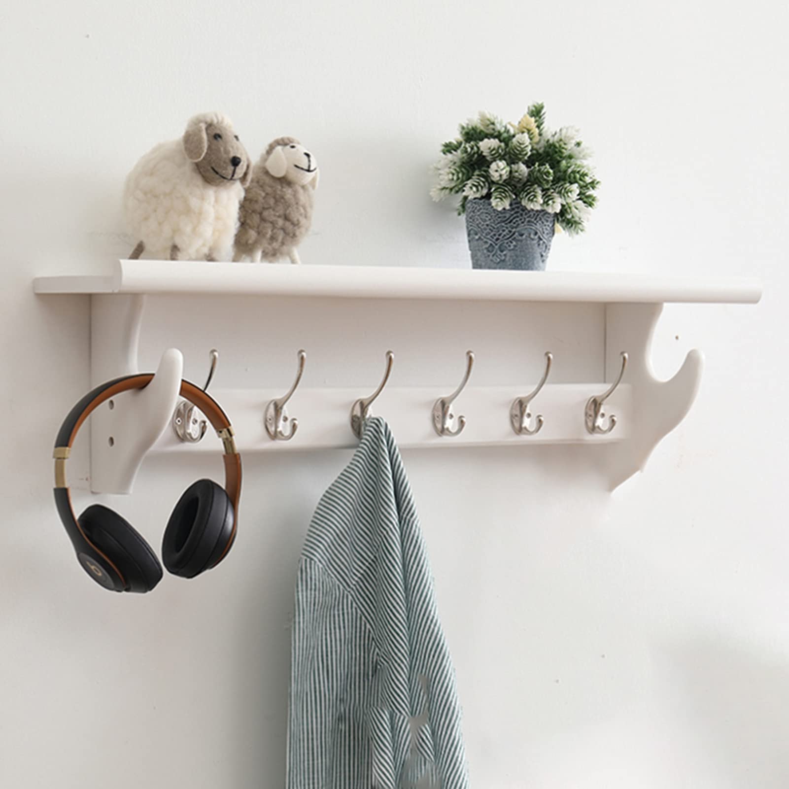 Rustic Wall Shelf with Hooks