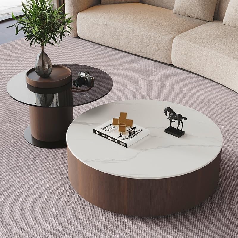 Solid Wood Coffee Table Set with Tempered Glass Top & Side Table