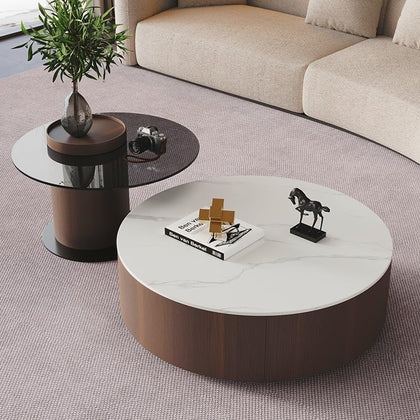 Solid Wood Coffee Table Set with Tempered Glass Top & Side Table