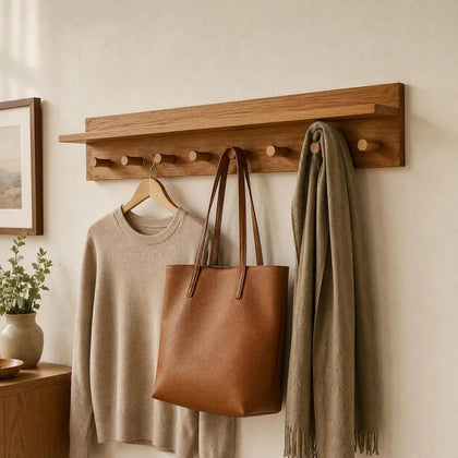 Rustic Wall-Mounted Coat Rack with Shelf & Hooks