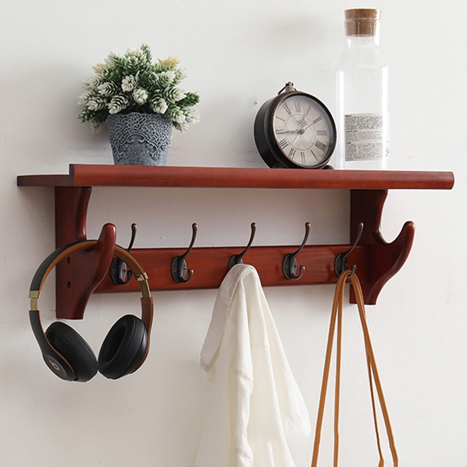 Rustic Wall Shelf with Hooks