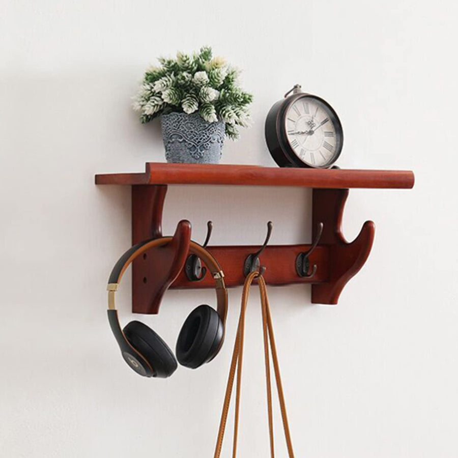 Rustic Wall Shelf with Hooks