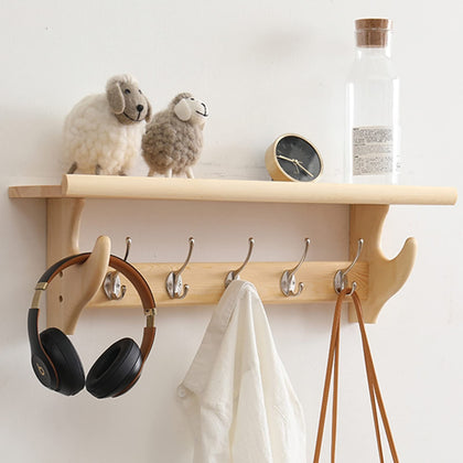 Rustic Wall Shelf with Hooks