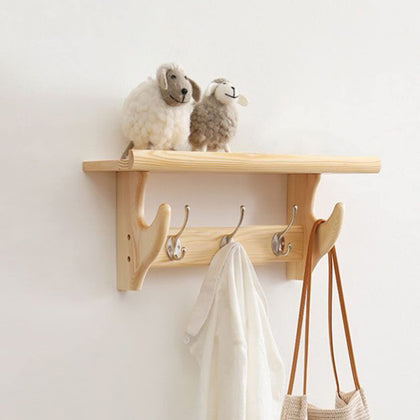 Rustic Wall Shelf with Hooks