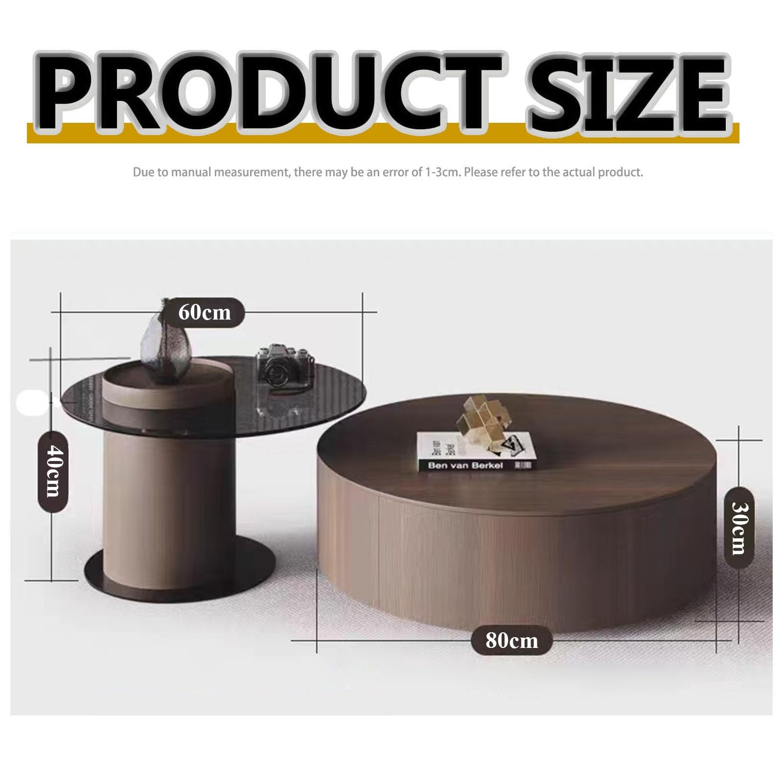 Solid Wood Coffee Table Set with Tempered Glass Top & Side Table