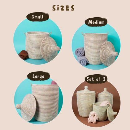 White Wicker Storage Basket with Lid