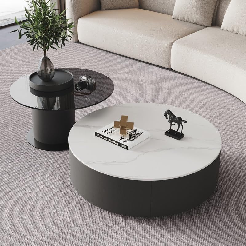Solid Wood Coffee Table Set with Tempered Glass Top & Side Table
