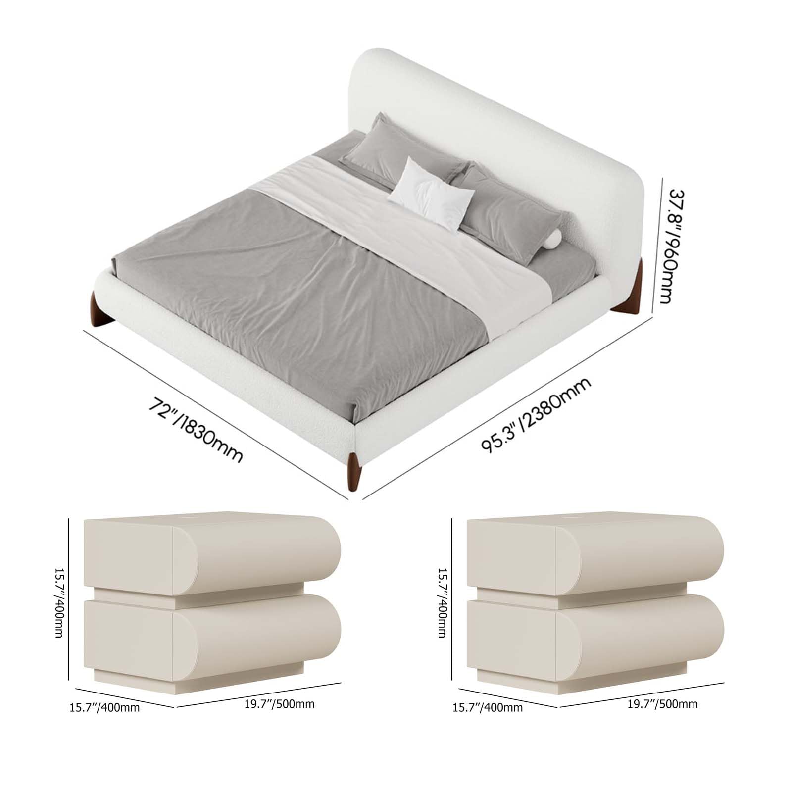 homary Upholstered Bed with 2 Nightstands