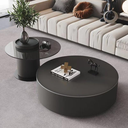 Solid Wood Coffee Table Set with Tempered Glass Top & Side Table