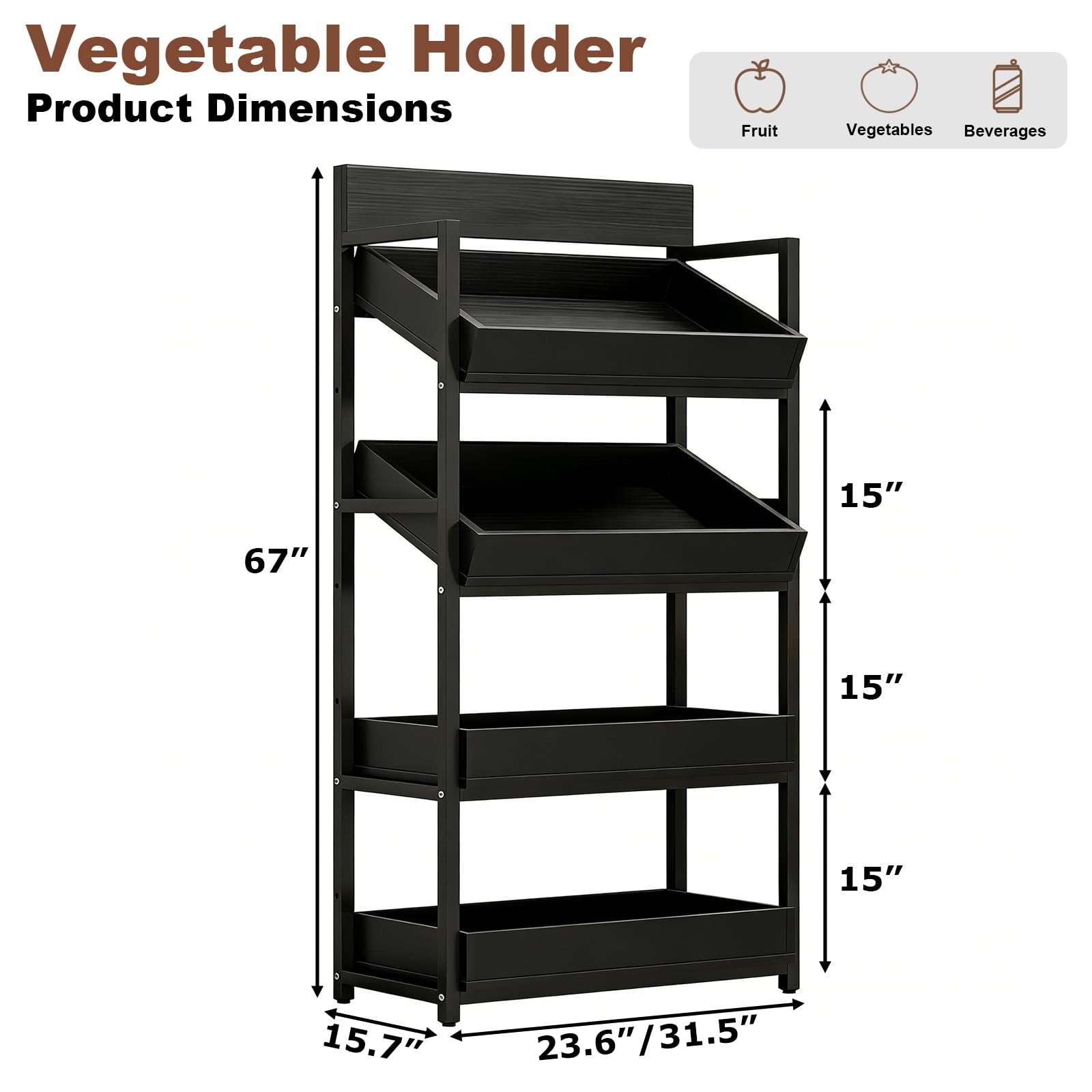 3-Tier Wood Fruit & Vegetable Storage Rack