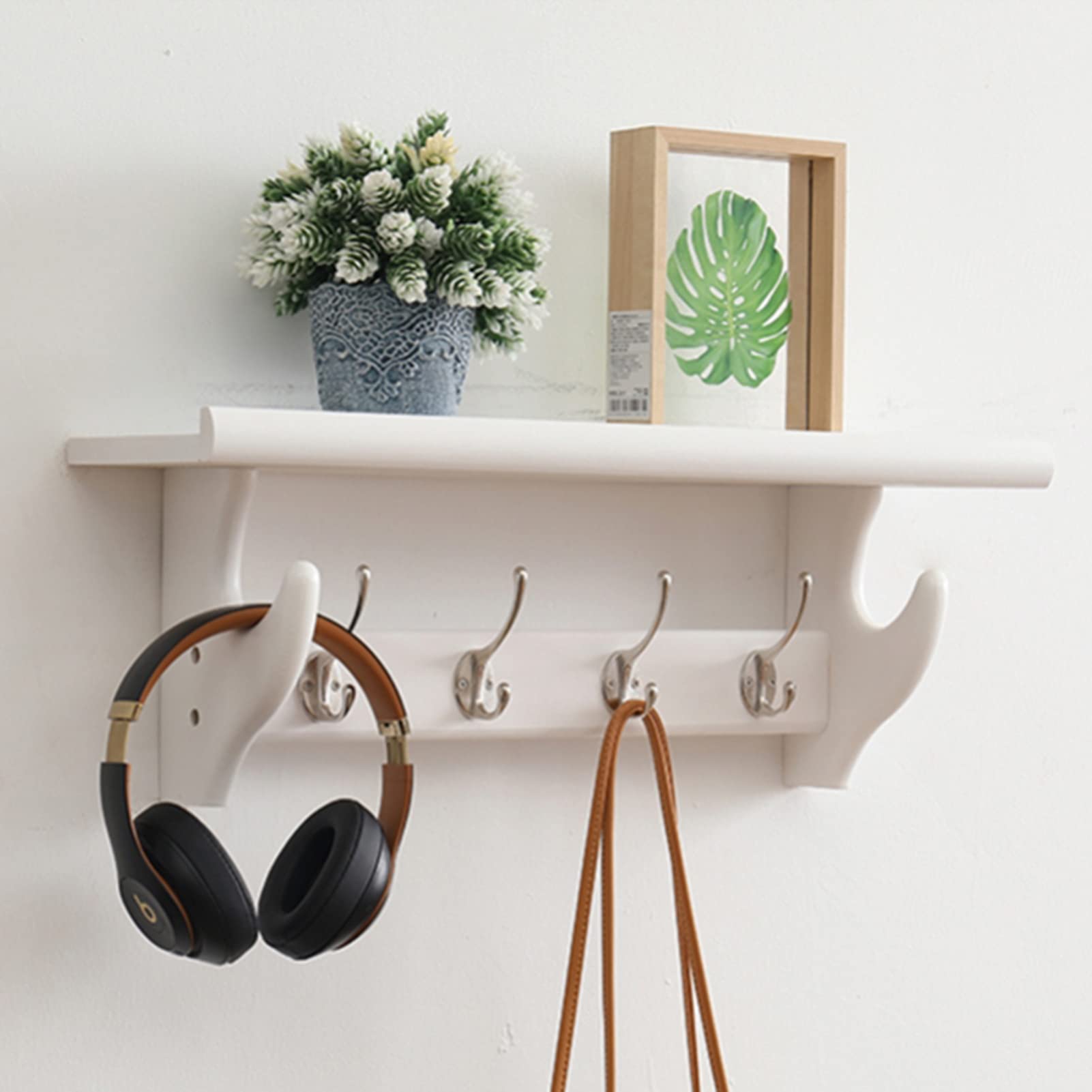 Rustic Wall Shelf with Hooks