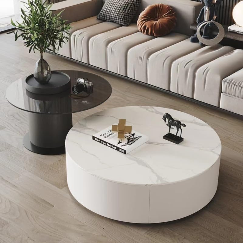 Solid Wood Coffee Table Set with Tempered Glass Top & Side Table