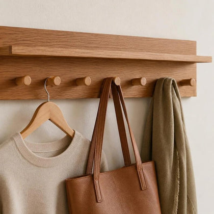 Rustic Wall-Mounted Coat Rack with Shelf & Hooks