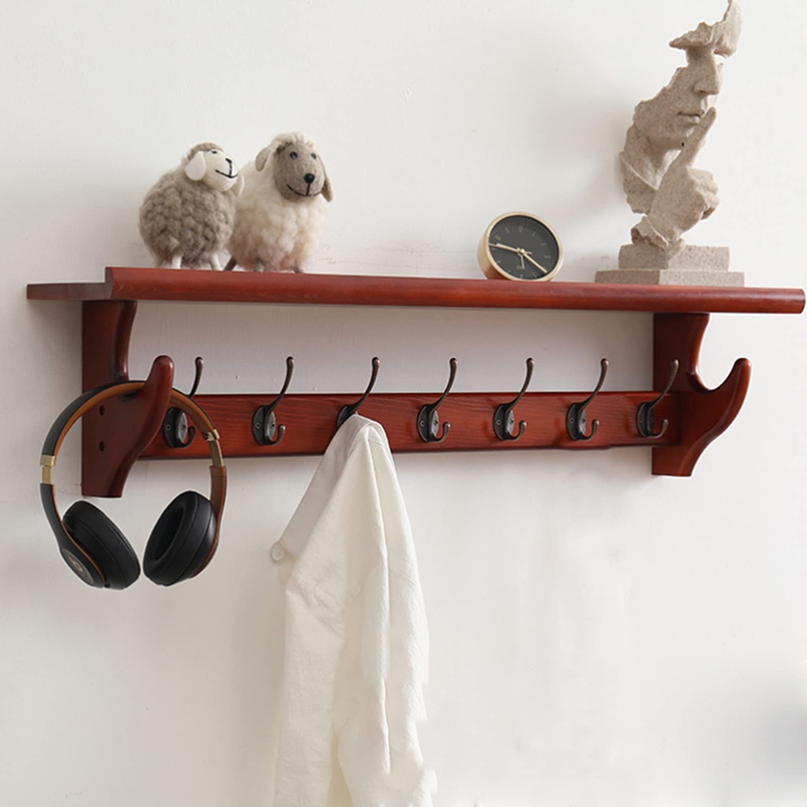 Rustic Wall Shelf with Hooks