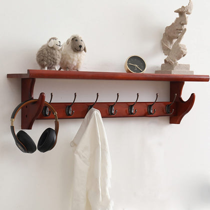 Rustic Wall Shelf with Hooks