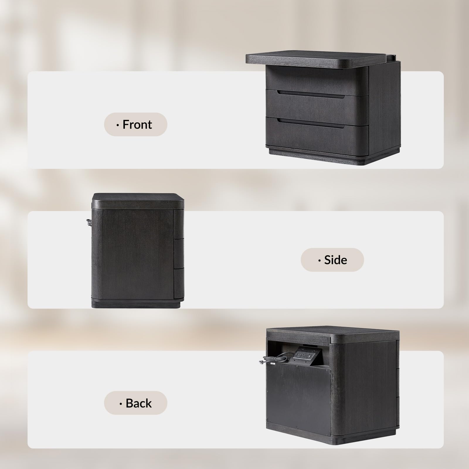 Nightstand with Charging Station & Hidden Compartment