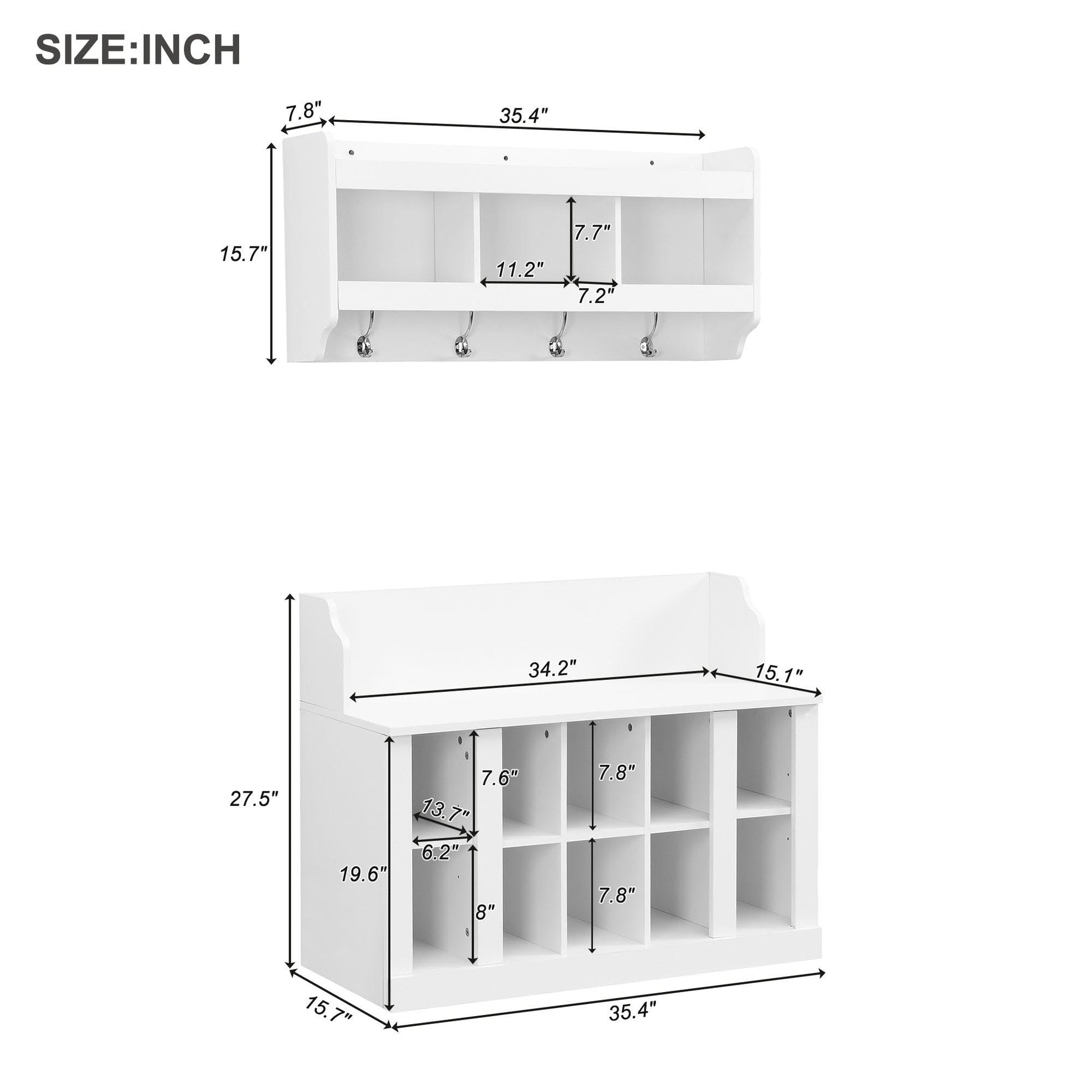 Entryway Shoe Cabinet with Coat Rack & Hooks
