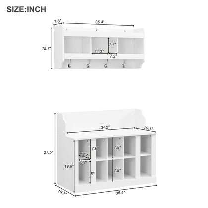 Entryway Shoe Cabinet with Coat Rack & Hooks