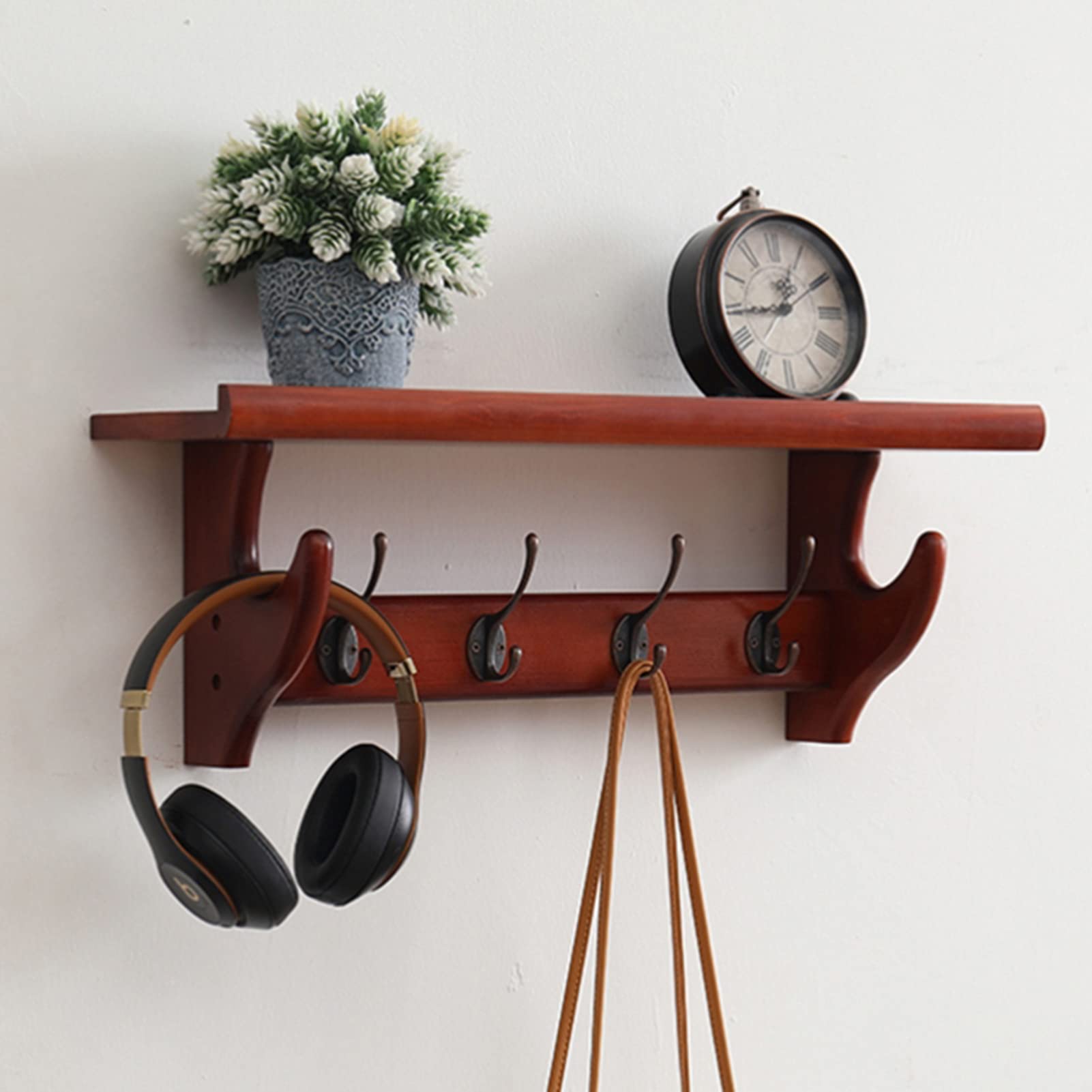 Rustic Wall Shelf with Hooks