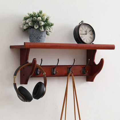 Rustic Wall Shelf with Hooks