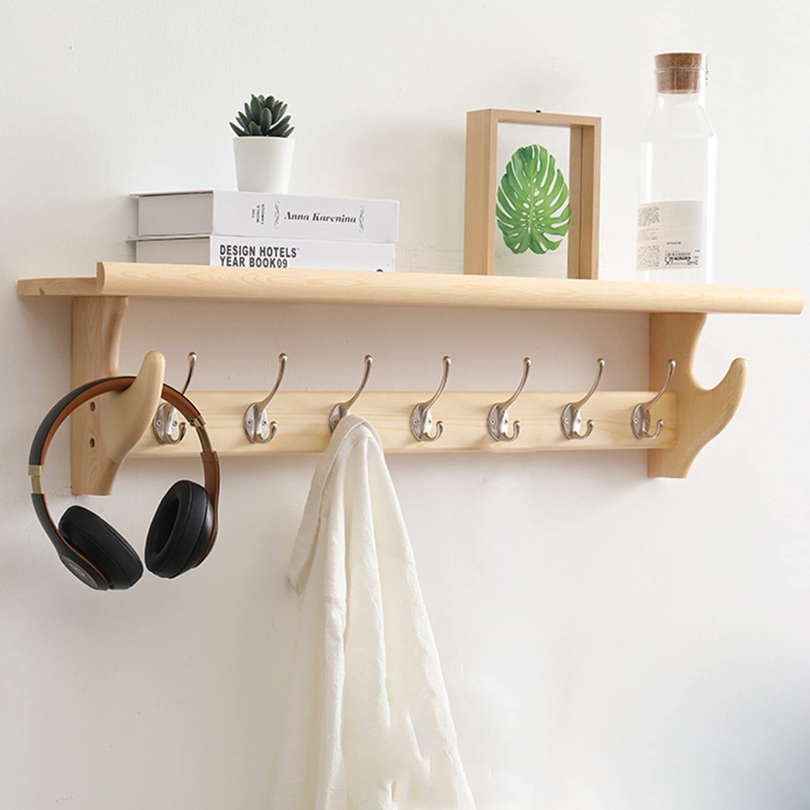 Rustic Wall Shelf with Hooks