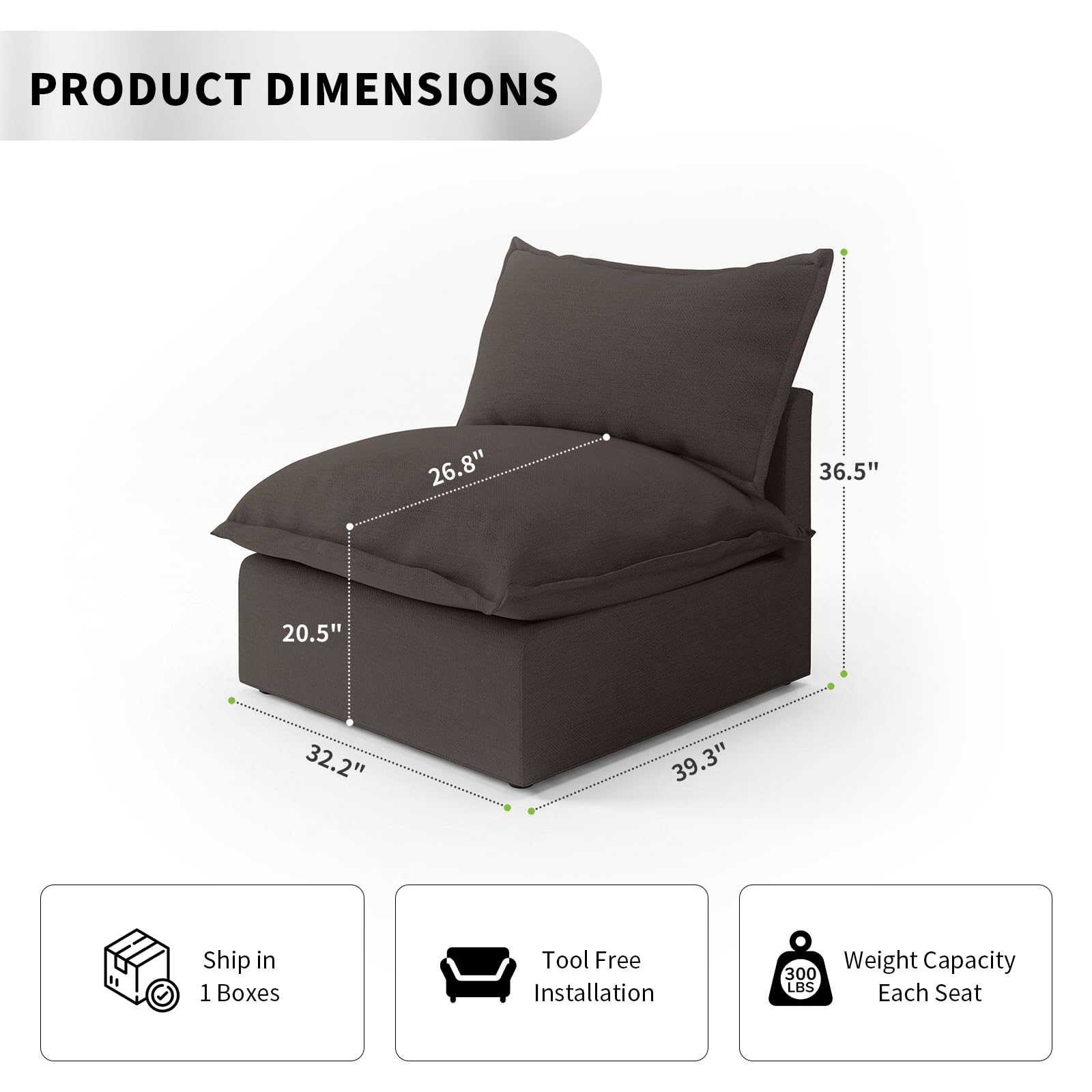 Modular Linen Sectional Sofa with Deep Seats & Removable Covers