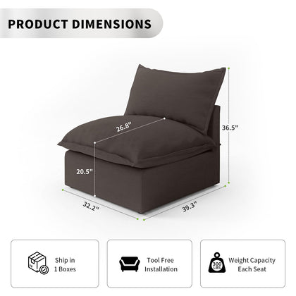 Modular Linen Sectional Sofa with Deep Seats & Removable Covers