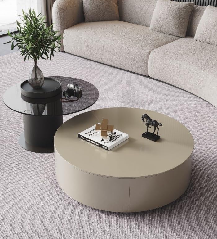 Solid Wood Coffee Table Set with Tempered Glass Top & Side Table