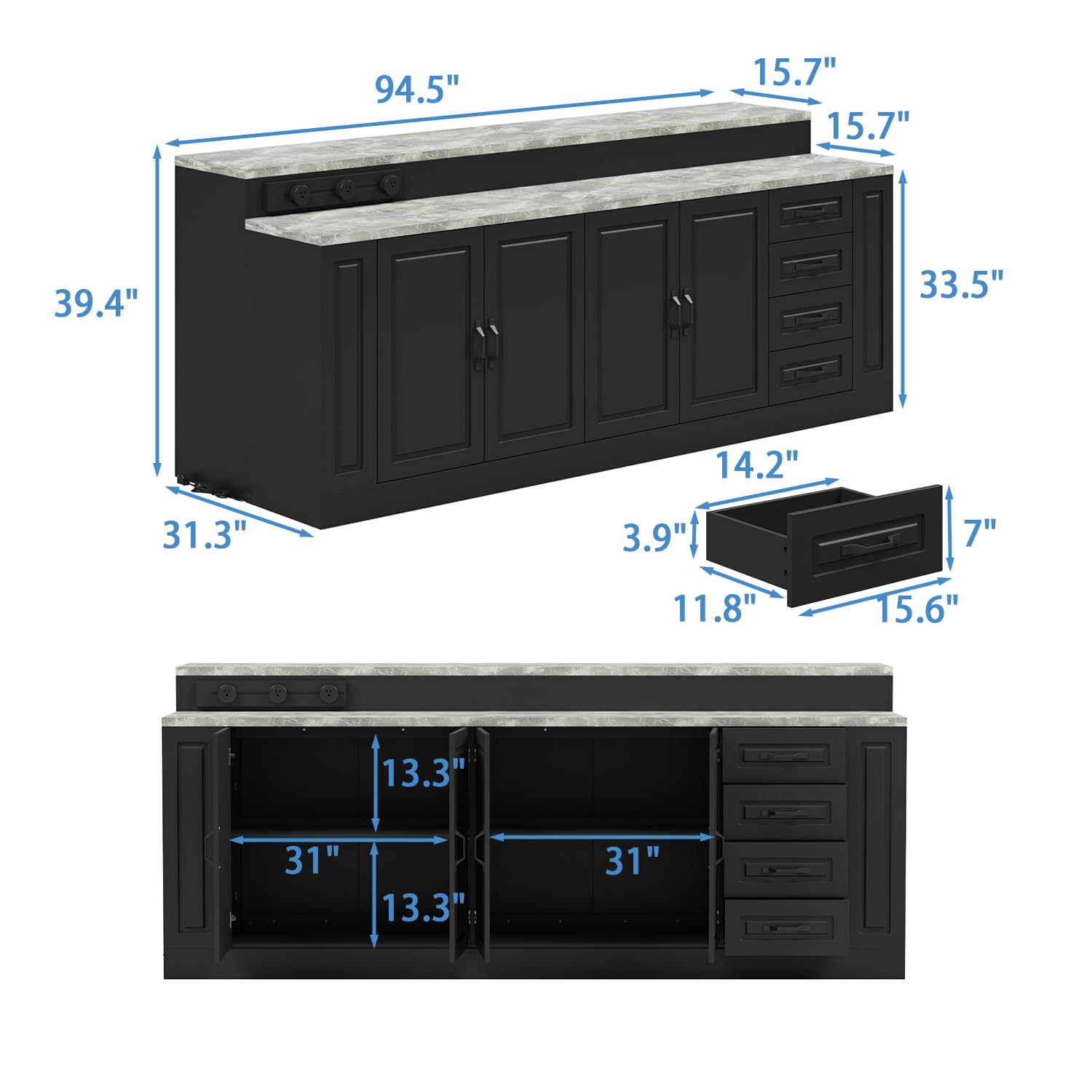 Kitchen Island with Storage & Power Outlet