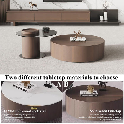 Solid Wood Coffee Table Set with Tempered Glass Top & Side Table