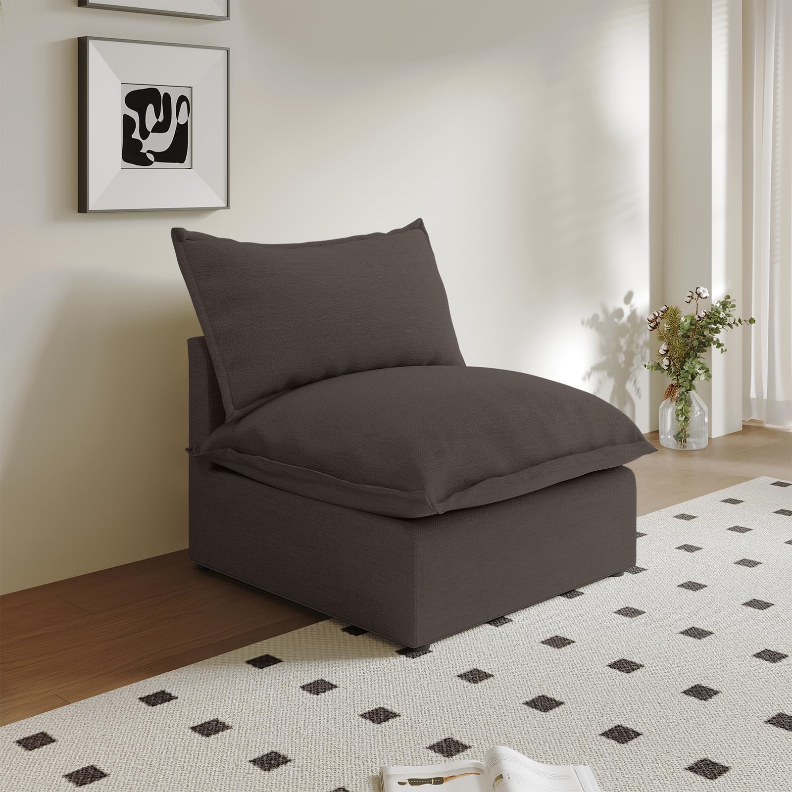 Modular Linen Sectional Sofa with Deep Seats & Removable Covers