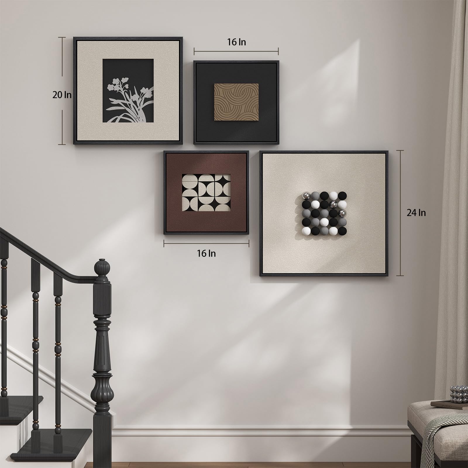 4 Piece Framed 3D Textured Wall Art for Living Room