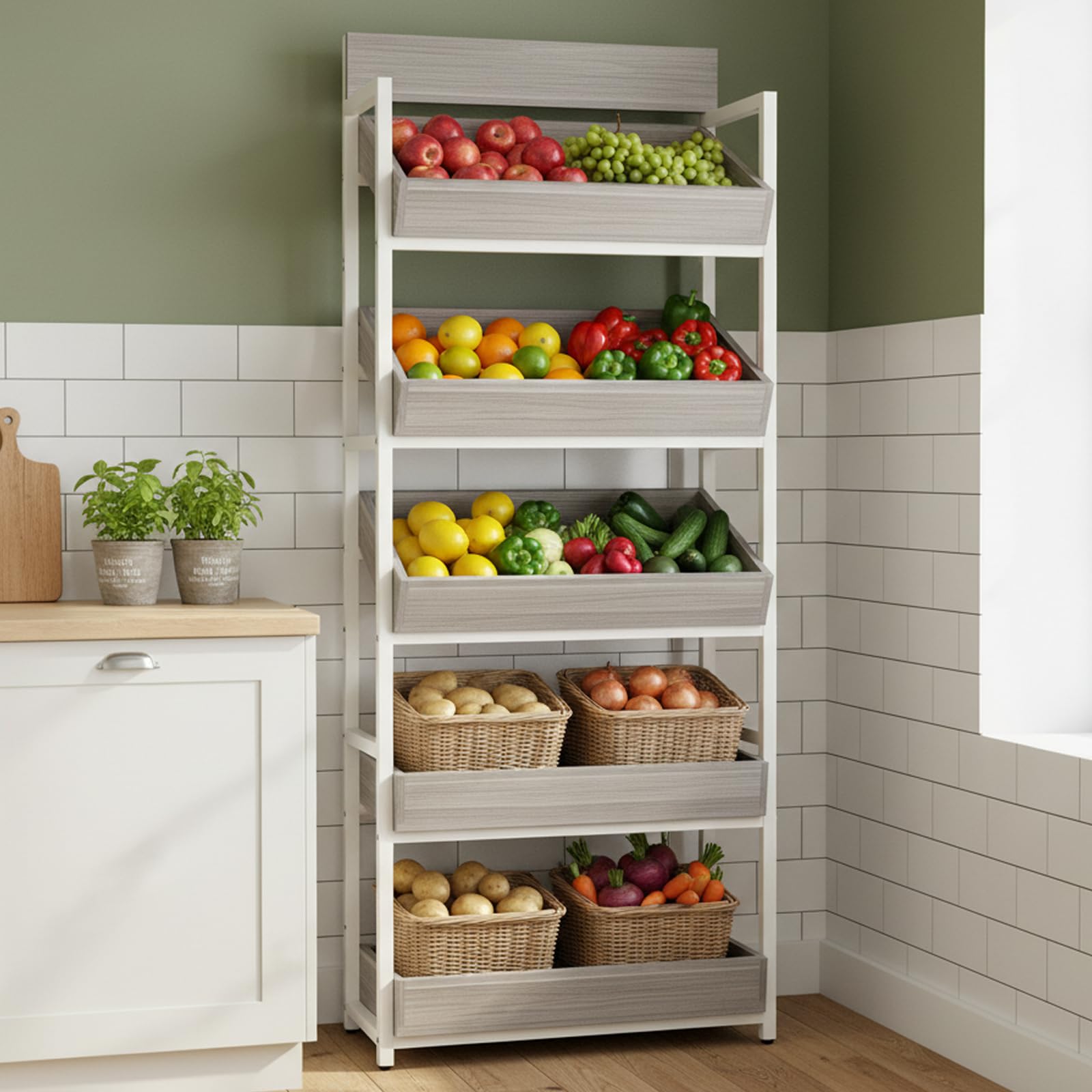 3-Tier Wood Fruit & Vegetable Storage Rack